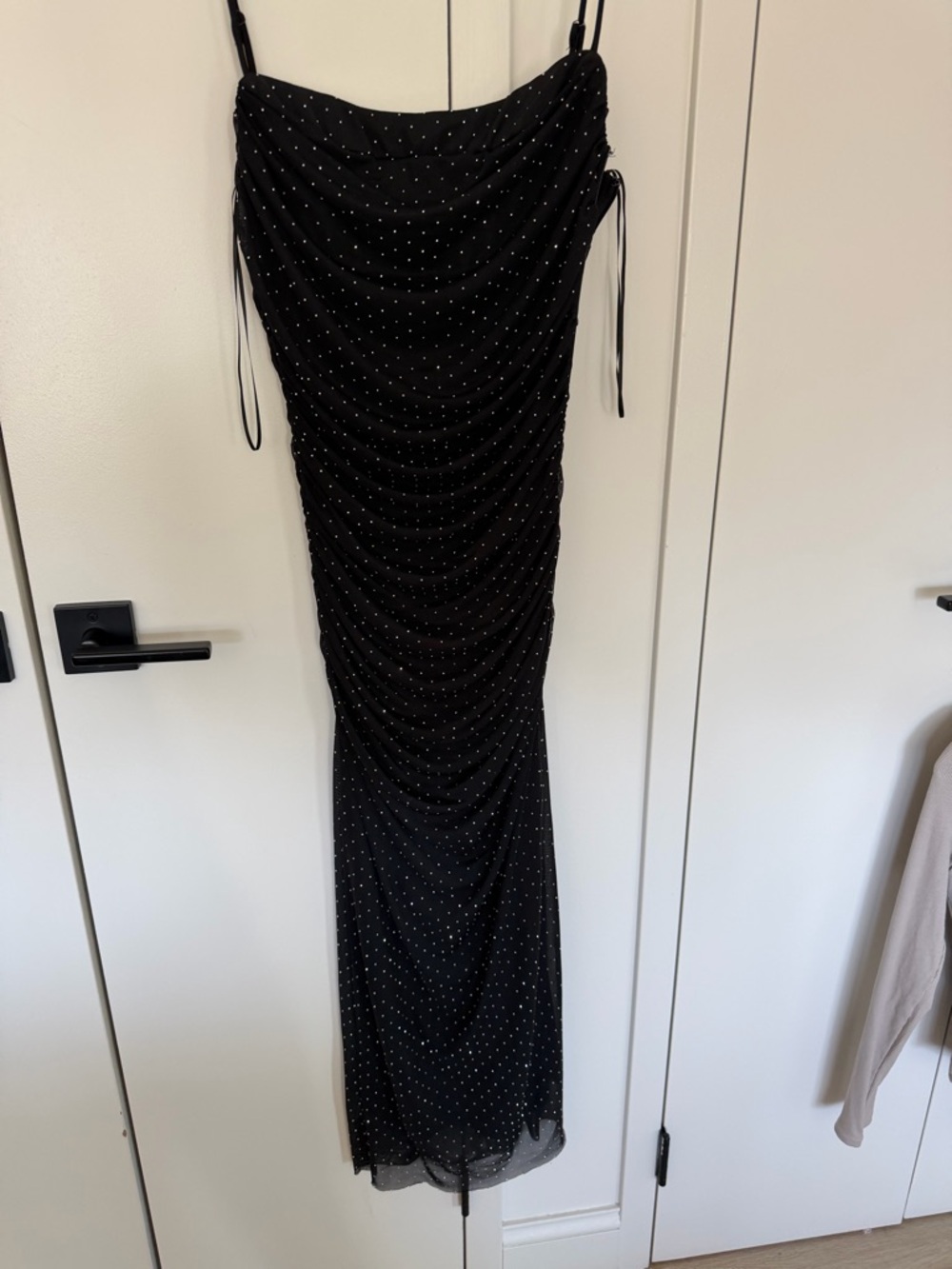 Vici Black Polka Dot Embellished Ruched Slip Dress